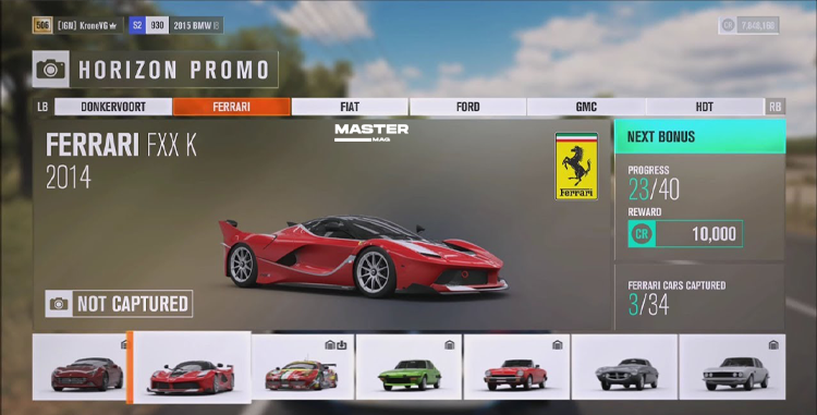 انتخاب ماشین در Forza Horizon 3